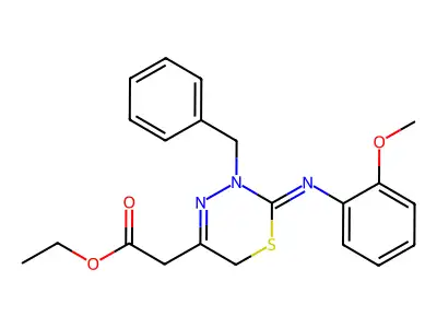 ethyl 2-{3-benzyl-2-[(2-methoxyphenyl)imino]-3,6-dihydro-2H-1,3,4-thiadiazin-5-yl}acetate structure