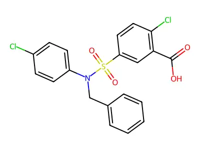 5-[Benzyl(4-chlorophenyl)sulfamoyl]-2-chlorobenzoic acid structure