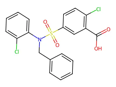 5-[Benzyl-(2-chloro-phenyl)-sulfamoyl]-2-chloro-benzoic acid structure