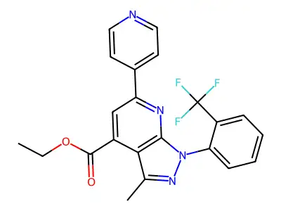 Ethyl 3-methyl-6-(4-pyridinyl)-1-[2-(trifluoromethyl)phenyl]-1H-pyrazolo[3,4-b]pyridine-4-carboxylate structure