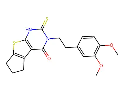 11-[2-(3,4-Dimethoxyphenyl)ethyl]-10-sulfanyl-7-thia-9,11-diazatricyclo[6.4.0.0,2,6]dodeca-1(8),2(6),9-trien-12-one structure