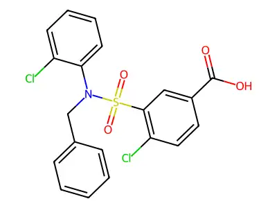 3-[Benzyl(2-chlorophenyl)sulfamoyl]-4-chlorobenzoic acid structure