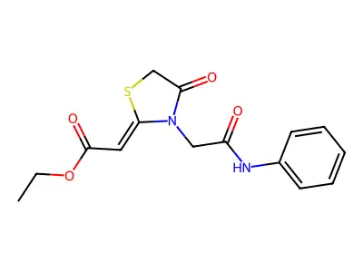 Ethyl2-{4-oxo-3-[(phenylcarbamoyl)methyl]-1,3-thiazolidin-2-ylidene}acetate structure