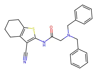 N-(3-Cyano-4,5,6,7-tetrahydrobenzo[b]thiophen-2-yl)-2-(dibenzylamino)acetamide structure