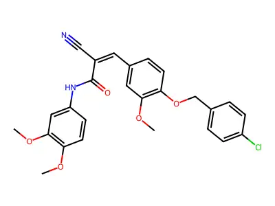 (Z)-3-[4-[(4-Chlorophenyl)methoxy]-3-methoxyphenyl]-2-cyano-N-(3,4-dimethoxyphenyl)prop-2-enamide structure