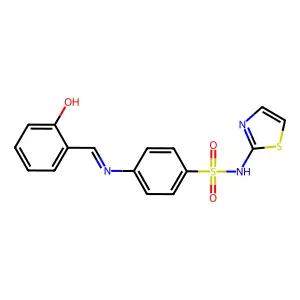 ({4-[(1E)-2-(2-hydroxyphenyl)-1-azavinyl]phenyl}sulfonyl)-1,3-thiazol-2-ylamin e structure