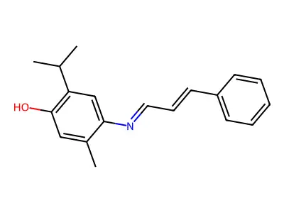 5-methyl-4-[[(E)-3-phenylprop-2-enylidene]amino]-2-propan-2-ylphenol structure