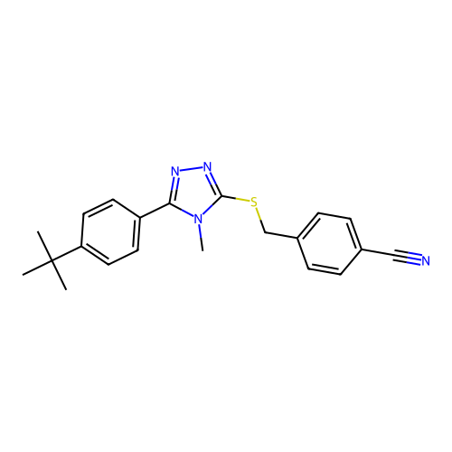 4-({[5-(4-tert-butylphenyl)-4-methyl-4H-1,2,4-triazol-3-yl]sulfanyl}methyl)benzonitrile structure