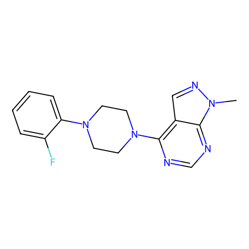 4-[4-(2-fluorophenyl)piperazin-1-yl]-1-methyl-1H-pyrazolo[3,4-d]pyrimidine structure