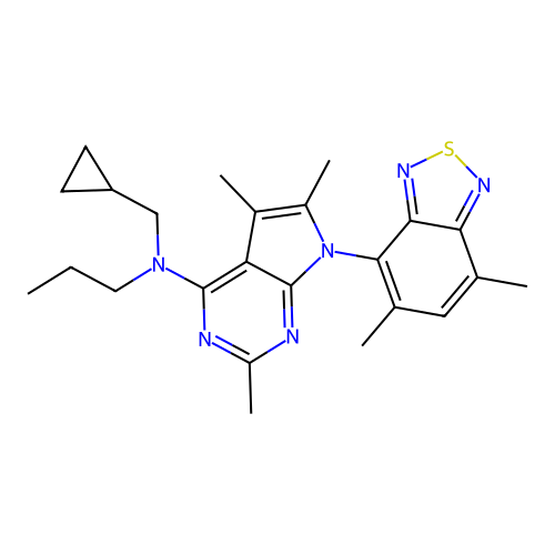 Cyclopropylmethyl-[7-(5,7-dimethyl-benzo[1,2,5]thiadiazol-4-yl)-2,5,6-trimethyl-7H-pyrrolo[2,3-d]pyrimidin-4-yl]-propyl-amine structure