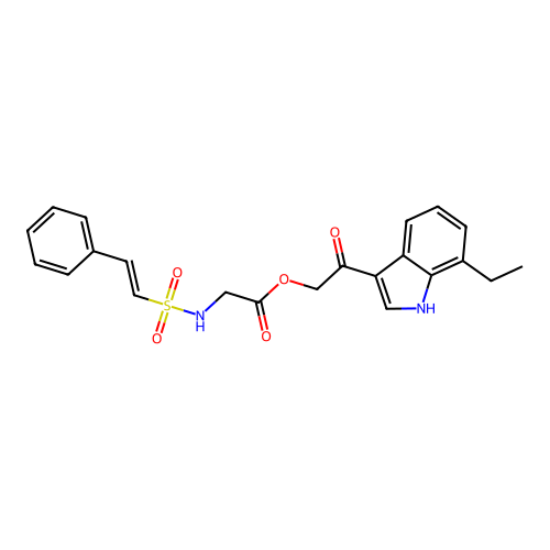 2-(7-ethyl-1H-indol-3-yl)-2-oxoethyl 2-(2-phenylethenesulfonamido)acetate structure