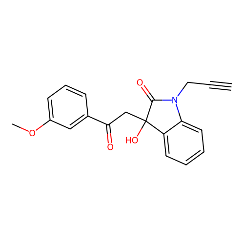 3-hydroxy-3-[2-(3-methoxyphenyl)-2-oxoethyl]-1-(prop-2-yn-1-yl)-1,3-dihydro-2H-indol-2-one structure