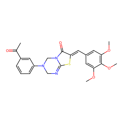 (7Z)-3-(3-acetylphenyl)-7-(3,4,5-trimethoxybenzylidene)-3,4-dihydro-2H-[1,3]thiazolo[3,2-a][1,3,5]triazin-6(7H)-one structure