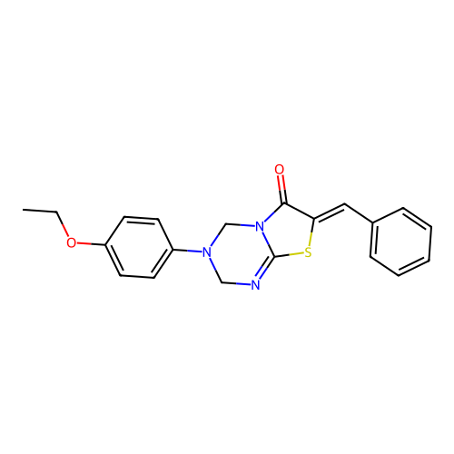 (7Z)-7-benzylidene-3-(4-ethoxyphenyl)-3,4-dihydro-2H-[1,3]thiazolo[3,2-a][1,3,5]triazin-6(7H)-one structure