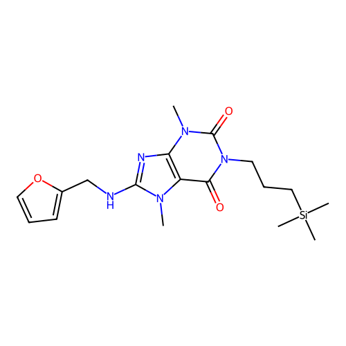 8-[(furan-2-ylmethyl)amino]-3,7-dimethyl-1-[3-(trimethylsilyl)propyl]-3,7-dihydro-1H-purine-2,6-dione structure