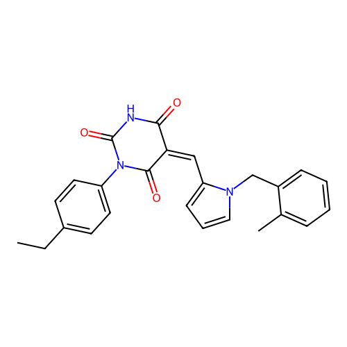 (Z)-1-(4-ethylphenyl)-5-((1-(2-methylbenzyl)-1H-pyrrol-2-yl)methylene)pyrimidine-2,4,6(1H,3H,5H)-trione structure