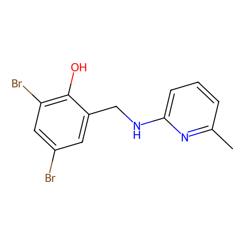 2,4-Dibromo-6-(((6-methylpyridin-2-yl)amino)methyl)phenol structure