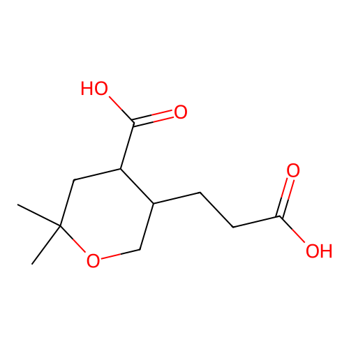 5-(2-carboxyethyl)-2,2-dimethyltetrahydro-2H-pyran-4-carboxylic acid structure