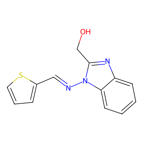 (1-{[(E)-thiophen-2-ylmethylidene]amino}-1H-benzimidazol-2-yl)methanol structure