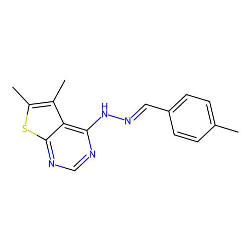 5,6-dimethyl-4-[(2E)-2-(4-methylbenzylidene)hydrazinyl]thieno[2,3-d]pyrimidine structure