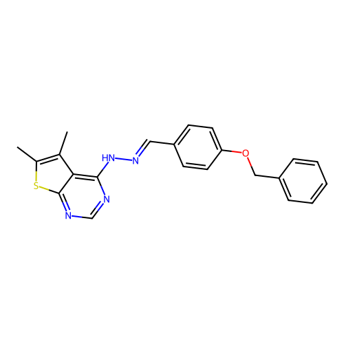 (E)-4-(2-(4-(benzyloxy)benzylidene)hydrazinyl)-5,6-dimethylthieno[2,3-d]pyrimidine structure