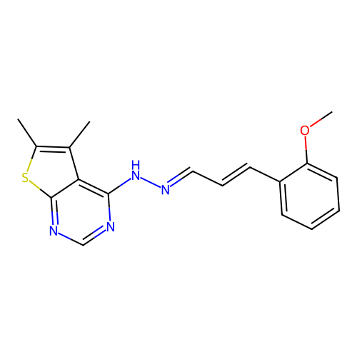 4-((E)-2-((E)-3-(2-methoxyphenyl)allylidene)hydrazinyl)-5,6-dimethylthieno[2,3-d]pyrimidine structure