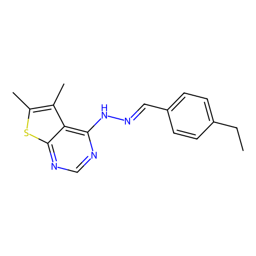 4-[(2E)-2-(4-ethylbenzylidene)hydrazinyl]-5,6-dimethylthieno[2,3-d]pyrimidine structure