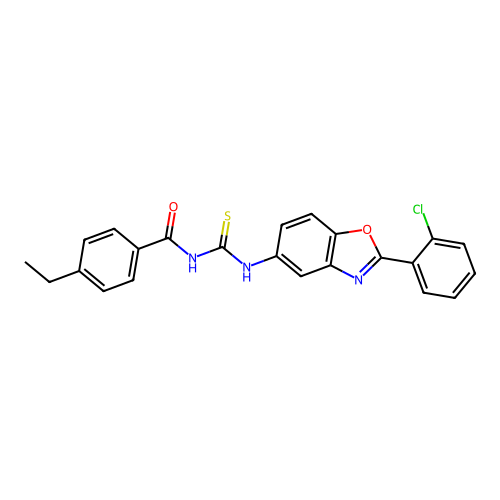 N-{[2-(2-chlorophenyl)-1,3-benzoxazol-5-yl]carbamothioyl}-4-ethylbenzamide structure