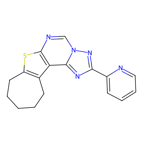 2-(pyridin-2-yl)-9,10,11,12-tetrahydro-8H-cyclohepta[4,5]thieno[3,2-e][1,2,4]triazolo[1,5-c]pyrimidine structure