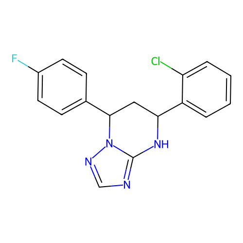 5-(2-chlorophenyl)-7-(4-fluorophenyl)-4,5,6,7-tetrahydro[1,2,4]triazolo[1,5-a]pyrimidine structure