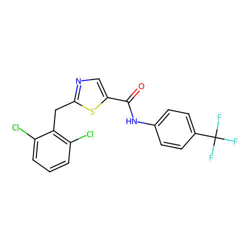 2-[(2,6-dichlorophenyl)methyl]-N-[4-(trifluoromethyl)phenyl]-1,3-thiazole-5-carboxamide structure