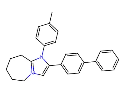 1-(4-methylphenyl)-2-(4-phenylphenyl)-6,7,8,9-tetrahydro-5H-imidazo[1,2-a]azepin-4-ium structure