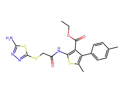 ethyl 2-({[(5-amino-1,3,4-thiadiazol-2-yl)sulfanyl]acetyl}amino)-5-methyl-4-(4-methylphenyl)thiophene-3-carboxylate structure