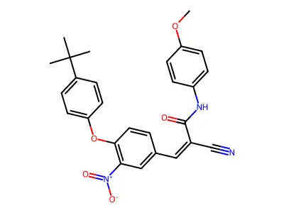 (Z)-3-[4-(4-Tert-butylphenoxy)-3-nitrophenyl]-2-cyano-N-(4-methoxyphenyl)prop-2-enamide structure