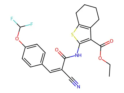 Ethyl 2-[[(Z)-2-cyano-3-[4-(difluoromethoxy)phenyl]prop-2-enoyl]amino]-4,5,6,7-tetrahydro-1-benzothiophene-3-carboxylate structure