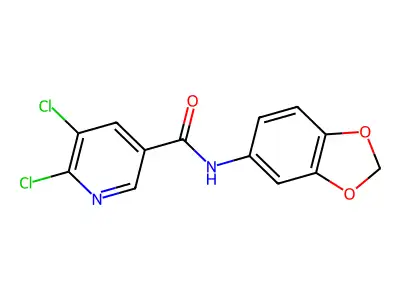 N-(1,3-dioxaindan-5-yl)-5,6-dichloropyridine-3-carboxamide structure