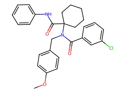 3-chloro-N-[(4-methoxyphenyl)methyl]-N-[1-(phenylcarbamoyl)cyclohexyl]benzamide structure