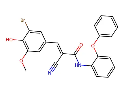 3-(3-bromo-4-hydroxy-5-methoxyphenyl)-2-cyano-N-(2-phenoxyphenyl)prop-2-enamide structure
