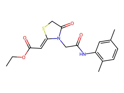ethyl 2-(3-{[(2,5-dimethylphenyl)carbamoyl]methyl}-4-oxo-1,3-thiazolidin-2-ylidene)acetate structure