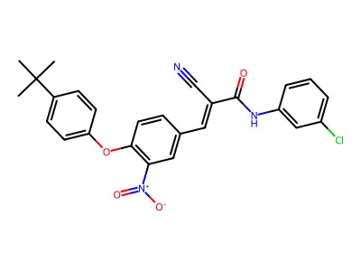 (E)-3-[4-(4-tert-butylphenoxy)-3-nitrophenyl]-N-(3-chlorophenyl)-2-cyanoprop-2-enamide structure
