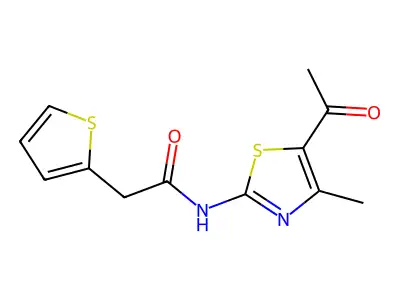 N-(5-acetyl-4-methylthiazol-2-yl)-2-(thiophen-2-yl)acetamide structure