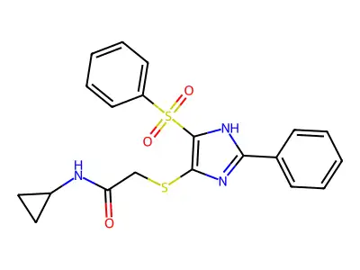 N-cyclopropyl-2-((2-phenyl-4-(phenylsulfonyl)-1H-imidazol-5-yl)thio)acetamide structure