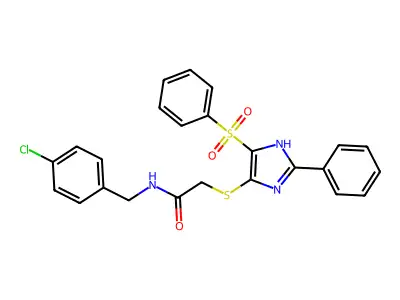 2-[[5-(benzenesulfonyl)-2-phenyl-1H-imidazol-4-yl]sulfanyl]-N-[(4-chlorophenyl)methyl]acetamide structure