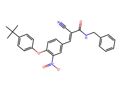 N-benzyl-3-[4-(4-tert-butylphenoxy)-3-nitrophenyl]-2-cyanoprop-2-enamide structure