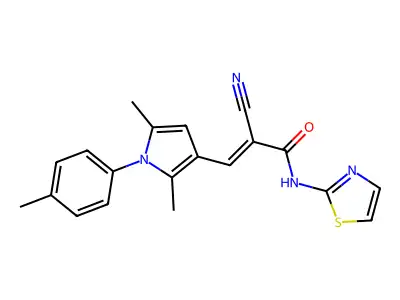 (E)-2-cyano-3-[2,5-dimethyl-1-(4-methylphenyl)pyrrol-3-yl]-N-(1,3-thiazol-2-yl)prop-2-enamide structure