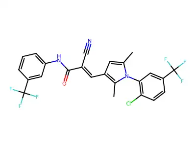 (E)-3-[1-[2-chloro-5-(trifluoromethyl)phenyl]-2,5-dimethylpyrrol-3-yl]-2-cyano-N-[3-(trifluoromethyl)phenyl]prop-2-enamide structure