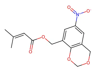 (6-nitro-4H-1,3-benzodioxin-8-yl)methyl 3-methylbut-2-enoate structure