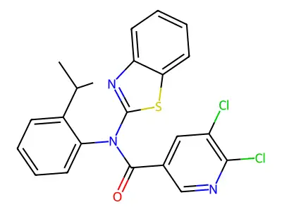 N-(1,3-benzothiazol-2-yl)-5,6-dichloro-N-(2-propan-2-ylphenyl)pyridine-3-carboxamide structure