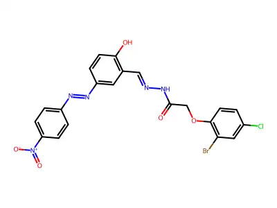 Acetic acid, 2-(2-bromo-4-chlorophenoxy)-, 2-[[2-hydroxy-5-[2-(4-nitrophenyl)diazenyl]phenyl]methylene]hydrazide structure