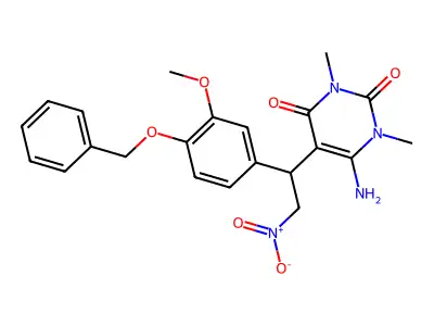 (S)-6-Amino-5-(1-(4-(benzyloxy)-3-methoxyphenyl)-2-nitroethyl)-1,3-dimethylpyrimidine-2,4(1H,3H)-dione structure